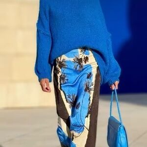 SOLD ON ANTHR SITE- Brand New Elegant Blue and Black Floral Skirt